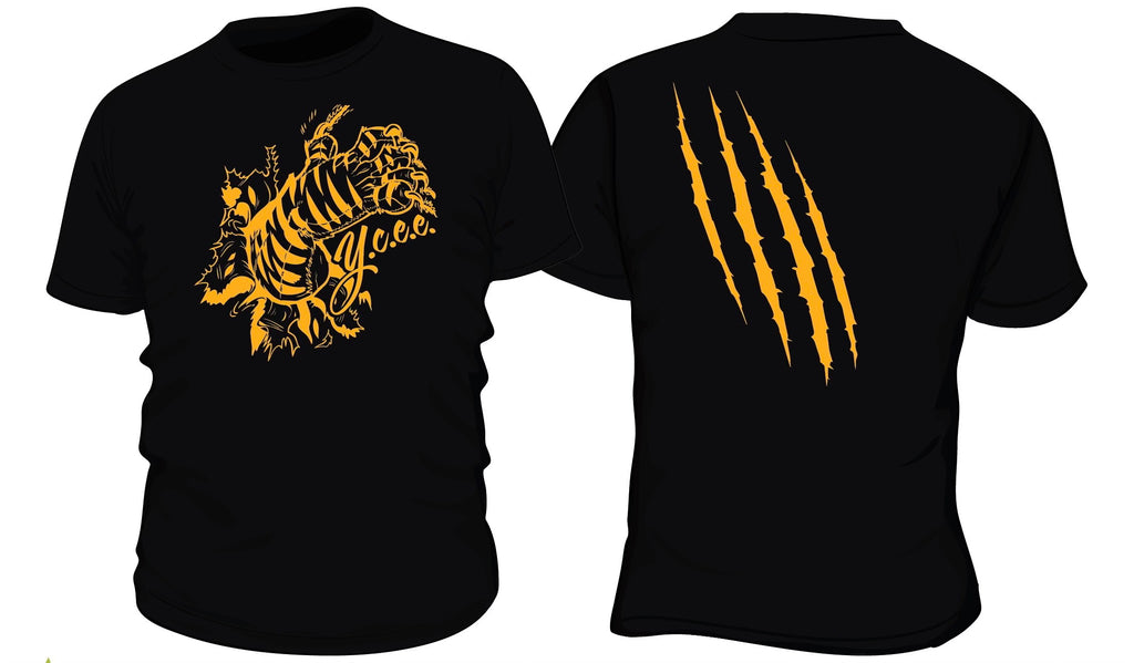 Black Tee with Golden Jag paw and claw marks