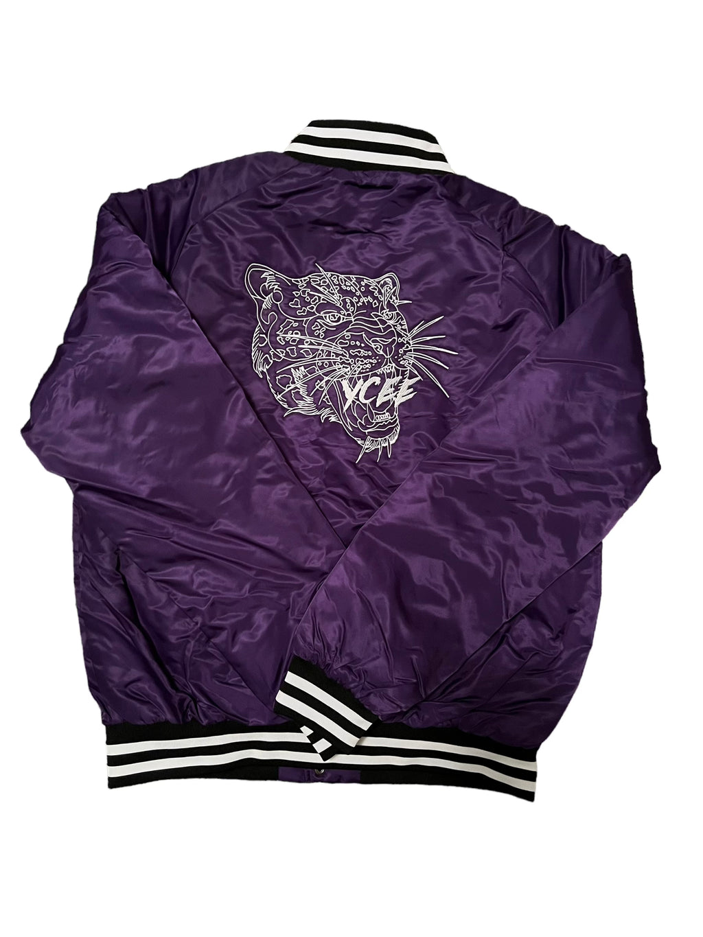 Purple jacket with a Jaguar design and 'YCEE' branding on a white background